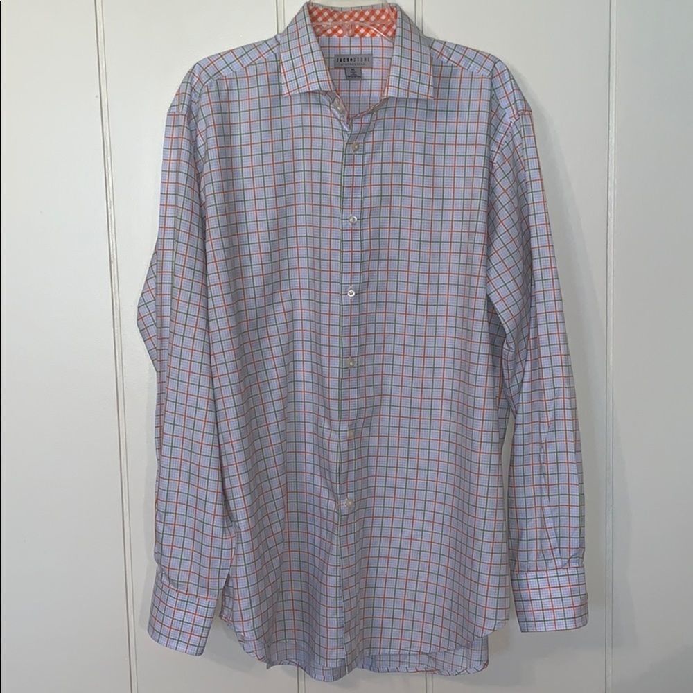 Jack Stone orange & blue‎ checked cotton sh…